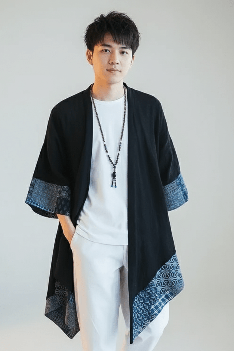 Kimono Long Noir Homme Japonais